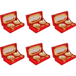 Gold Silver Plated Bowl Spoon Tray Set Dry Fruits Dessert Serving Set Diwali Gifts Friends Family Home Decorative Corporate Christmas Wedding Return Gift Items 6 Sets