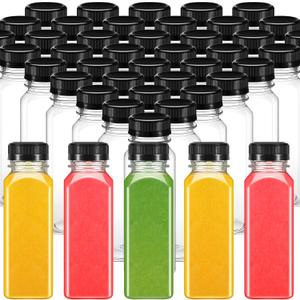 Sabary 150 Pcs 8oz Plastic Juice Bottles with Caps Drink Containers and Leak Proof Lids Bulk Empty Reusable Clear Plastic Pet Bottles with Black Tamper Evident Lids for Milk Juice Smoothie Drinking