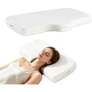Adjustable Thin Firm Pillow & Pillow Riser Set, 3-Pack Memory Foam Inserts with Silky Cooling Cover, Stackable Height Pads for Custom Loft, Comfortable Neck & Shoulder Pain Relief (Contour), Standard