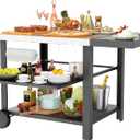 Outdoor Kitchen Island, Grill Cart with Drawer, Pizza Oven Stand, Movable 3-Shelf Prep Table with Side Table for Ninja Woodfire, Ooni Pizza Oven, Blackstone Griddle, Cuisinart, Cooking Station
