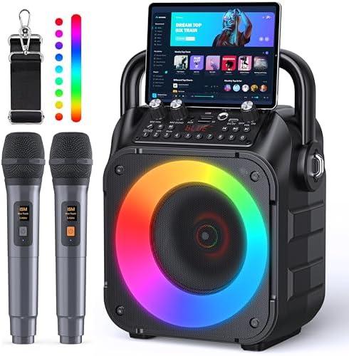 Amazon.com: Karaoke Machine, Portable Bluetooth Speaker with 2 Wireless Microphones for Adults & Kids with Lights, Karaoke Microphone with PA System Supports USB/TF/FM/AUX for Home Party Home System Packages : Musical Instruments