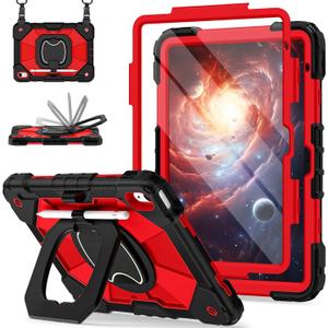 Scnioy for iPad 10th Generation Case 10.9 Inch, Heavy Duty iPad Case 10th Generation with 360° Rotating Stand Screen Protector Pen Holder Shoulder Strap for iPad 10th Gen 2022 Release, Black Red