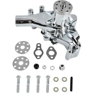 Long Water Pump High Volume Chrome Aluminum Compatible with 1969-1987 SBC Small Block Chevy 283 305 327 350 383 400