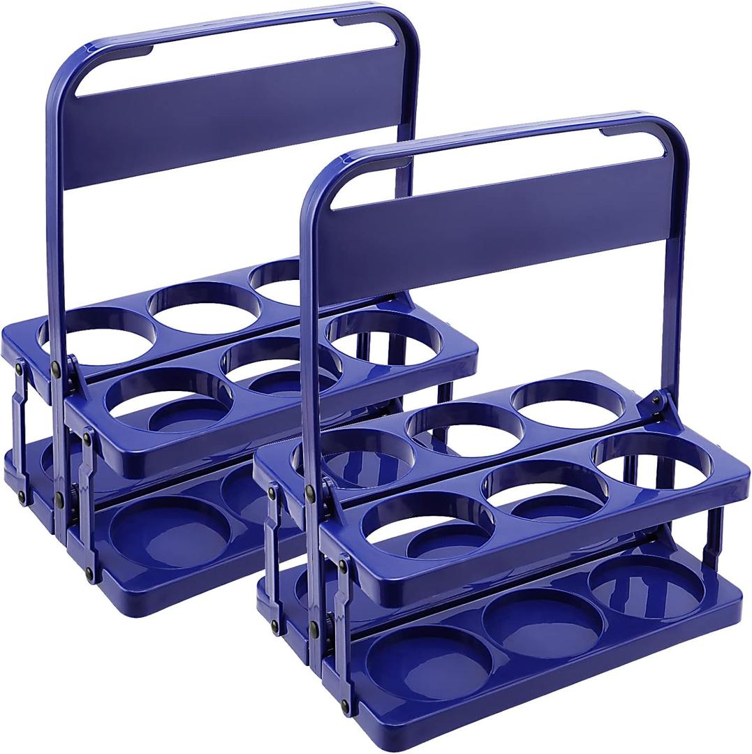 2 Pack Foldable Cup Holder with Handle, 6 Cups Reusable Portable Plastic Drink Delivery Carrier, Beer Bottle Holder Plastic Cup Drinks Carrier for Car Drivers, Dark Blue