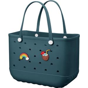 Baonat Beach Bag Rubber Tote Bag - Waterproof Travel Bag for Women Washable Tote Bag Handbag for Sports Beach Market Pool (X-Large, Darkgreen)