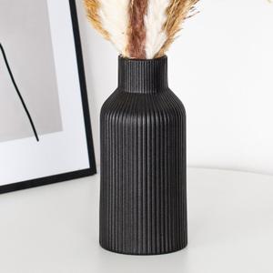 Ceramic Vase, Pampas Grass Small Vase for Decor, Dining Table, Shelf Decor, Mantel, Entry Decor and Centerpieces, Minimalist Modern, Bohemian, Suitable for Any Style (Black, M) (Medium)