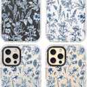 for iPhone 16 Pro Case, Vintage Botanical Pattern with Blue Flowers, Military-Grade Drop Protection, Vintage Soft Slim TPU Protective Cover with Camera Lens Protection for Women & Girls