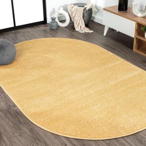 JONATHAN Y Haze Solid Low-Pile Mustard 3x5 Oval Indoor Area Rug, Coastal,Bohemian,Minimalist,Classic, Easy-Cleaning for Living Room,Bedroom,Kitchen,Pet Friendly,Non-Shedding (SEU100B-3OV)