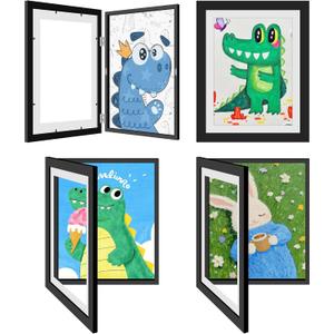 4 Pack Kids Artwork Frames Changeable 8.5 x 11 Inch Children Art Projects Children Art Frames Front Opening Picture Display Frame Holds 150 Drawings for Craft Storage, Room Decor, Portfolio, Black