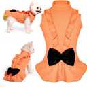 Dog Dresses, Lovely Dog Princess Dress, Turtleneck Puppy Skirt with Velvet Bowknot for Small Medium Dogs Girl (Orange, XS)