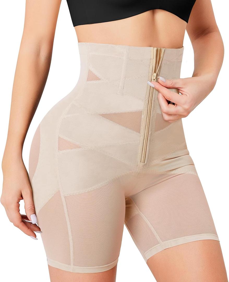 Eleady Womens Waist Trainer Shapewear Hi-Waist Butt Lifter Tummy Control Panties Thigh Slimmer Body Shaper with Zipper (Small)