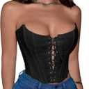 Floerns Women's Lace Up Y2k Corset Tops Strapless Grommet Eyelet Crop Tube Top (Black, XL)
