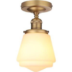 Industrial Semi Flush Mount Ceiling Light with Milk White Glass Pendant Lamp Shade, Vintage Close to Ceiling Light Fixture for Porch, Hallway, Entryway, Kitchen, Bedroom, Hotel (Brass)