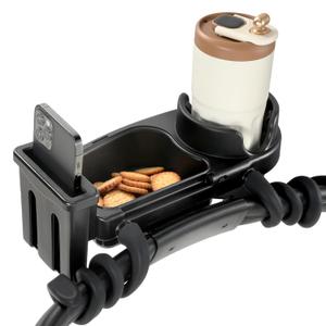 Zooawa Universal Stroller Snack Tray, 3 in 1 Stroller Cup Holder with Phone Holder and Silicone Flexible Arms Grip, Stroller Tray Attachment Compatible with Uppababy, Baby Jogger, BOB Stroller (Small Black)