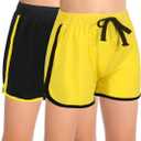 GORLYA 2 Pack Girl's Active Wear Play up Workout Gym Athletic Sport Running Casual Dolphin Shorts (Yellow)