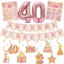 40th Birthday Decorations Women Balloons - 14 Pcs Rose Gold Awesome Since 1986 Theme With 40 Number Foil Balloon Pre-Strung Banner Hanging Swirls Vintage 1986 Poster For 40 Year Old Party Supplies