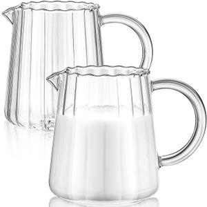Leinuosen 2 Pcs Glass Pitcher - Elegant Shaped Creamer, Tea, Coffee, Milk Frothing Pitcher - Wave Style, 250 ml