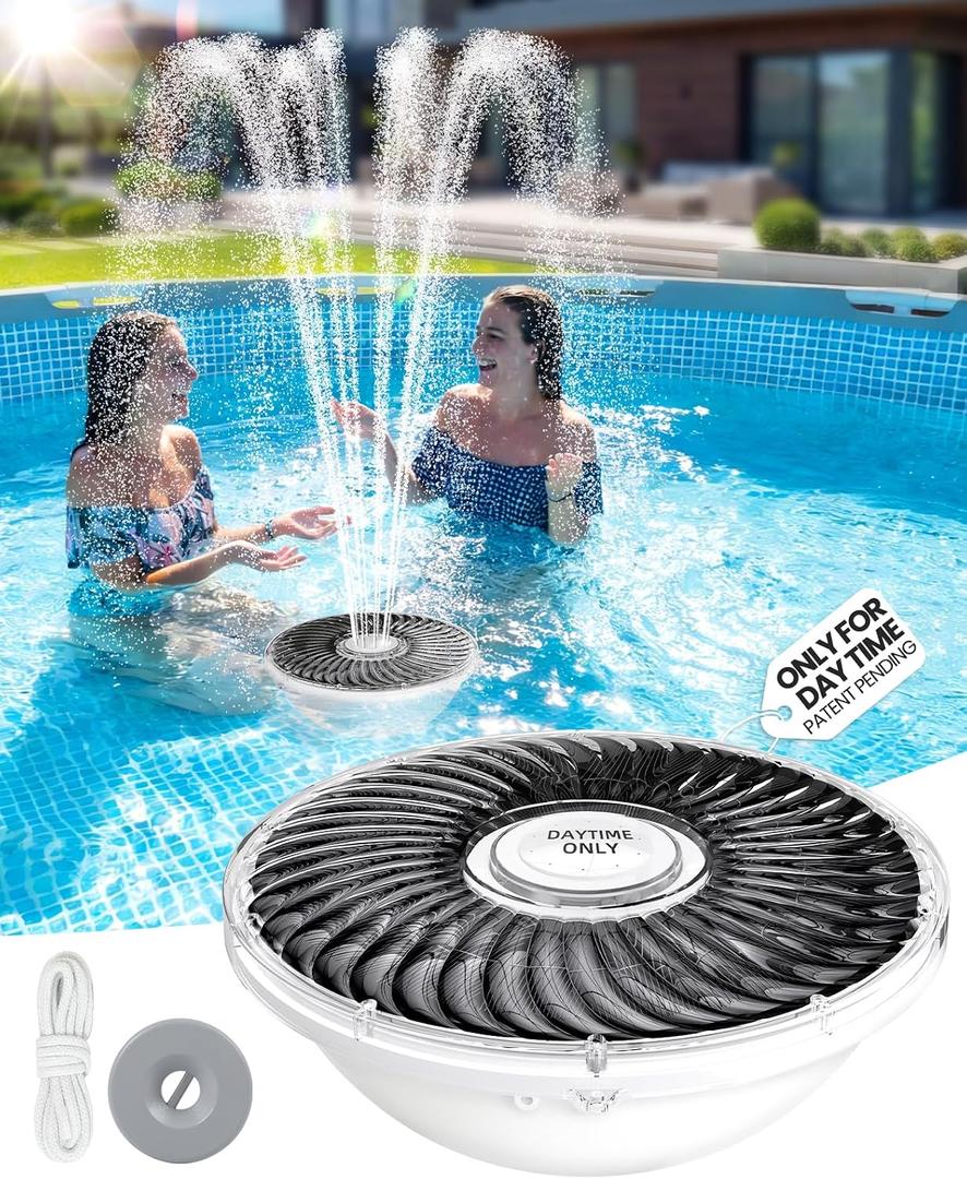 Solar Pool Fountain, 2026 Upgraded Large Solar Pool Water Fountain, Floating Pool Fountain for Above Ground Pool,Solar Floating Fountain Pump for Daytime Use White-1PK