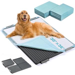 Dog Pads Extra Large 3036in Puppy Dog Pee Pad Holder Secure Lock Anti-Slip Leak-Proof Detachable Indoor Dog Potty Tray Include 20 Pet Pee Pads for Puppies Doggies & Large Dogs