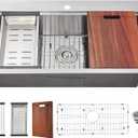 32"x18" Drop-In Workstation Sink 18 Gauge Stainless Steel Brushed
32 inch Kitchen Sink | Drop in Sink | 1-hole Single Bowl | Topmount | Board + colander | Roll-up Rack + Grid | 9" Deep Bowl