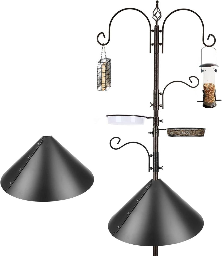 Bird Feeder Pole with Squirrel Baffle - Deluxe Feeder Station Kit Includes Suet Cage, Wild Bird Feeders & Planter Hanger for Garden, Yard
