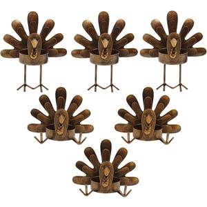 FORUP 6 Pack Metal Turkey Tea Light Candle Holders, Thanksgiving Decoration for Home, Metal Turkey Candle Holder, Thanksgiving Candle Holder