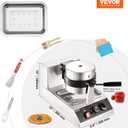VEVOR Commercial Waffle Maker, 1300W Round Waffle Iron, Non-Stick Rotatable Waffle Baker Machine With 122-572℉ Temp Range and Time Control, Teflon-Coated Baking Pan Stainless Steel Body 110V