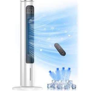 Evaporative Air Cooler, 37 Portable Air Conditioners, Swamp Cooler,4 Modes, 12H Timer, 70 Oscillating, Removable Water Tank, Ice Packs, Remote, Cooling Ac Tower Fan for Bedroom, Room, Indoor