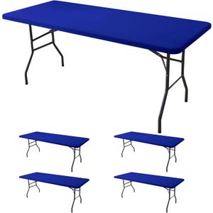 Fitted Tablecloth for 8 Foot Rectangle-4 Pack Royal Blue Elastic Outdoor Picnic Table Cover-Spandex Stretch Folding Table Cloths 8ft for Camping Dining Room Patio Kitchen Banquet Party