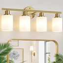 Zarbitta 4Light Bathroom Light Fixtures, Brushed Gold Modern Vanity Lights with Milky White Frosted Glass Shades, Bathroom Wall Lamp for Mirror Kitchen Living Room