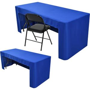 Nasitos 2 Pack Royal Blue 8ft Tablecloth Fitted-Open Back Folding Table Cover Washable and Wrinkle Resistant Rectangular Table Cloth for Trade Show, Book Fair, Career Fair, Convention, Events