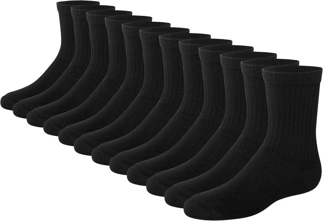Hanes Boys Socks, Crew, Ankle, & No Show, Stretch-Cotton Socks, Moisture-wicking, Cushioned, 12 & 14 Packs, Black White (Black, M)