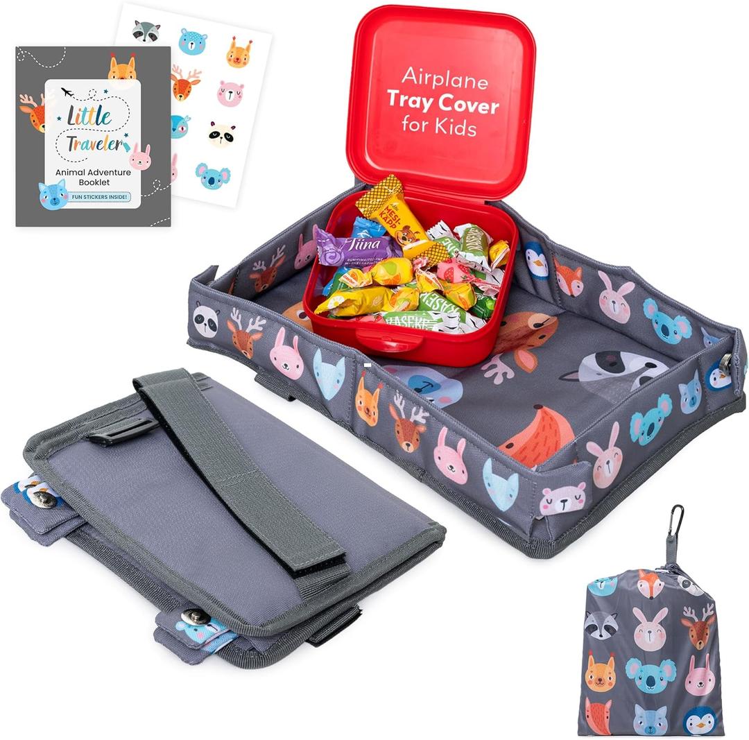 Little Traveler Airplane Tray Table Cover Universal Fit & Easy Setup Airplane Tray Cover Kids - Use in Buses, Trains, High Chairs I Plane Travel Essentials for Kids 1-5 Years, Gray
