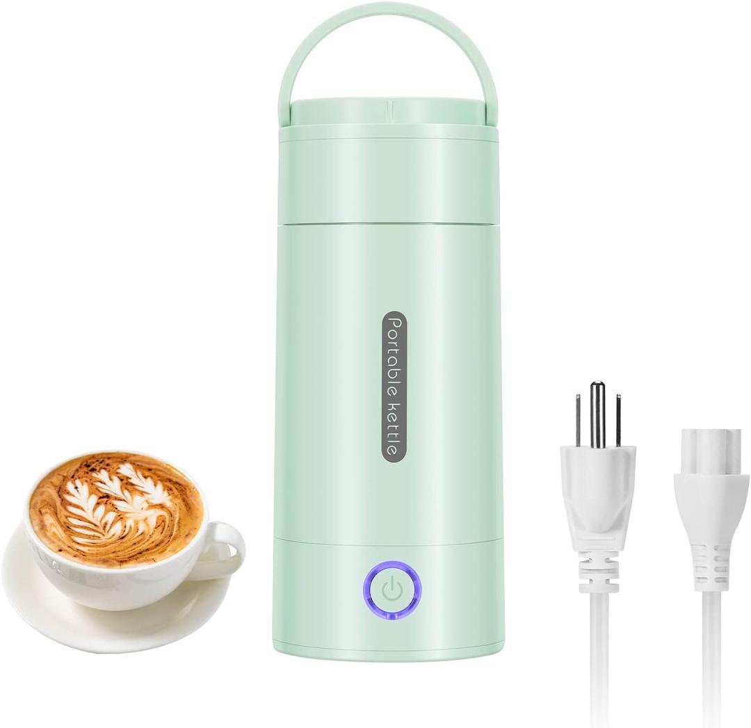 Portable Travel Electric Kettle, 300ml Small Electric Tea Kettle, Mini Portable Hot Water Boiler Stainless Materials Automatic Shut off and Dry Protection (Green)