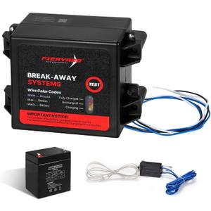 FIERYRED LED Test Trailer Brakes Breakaway Kit with Battery and Switch, Side Load Break-Away Controller System, Built in 12V 5AMP Charger