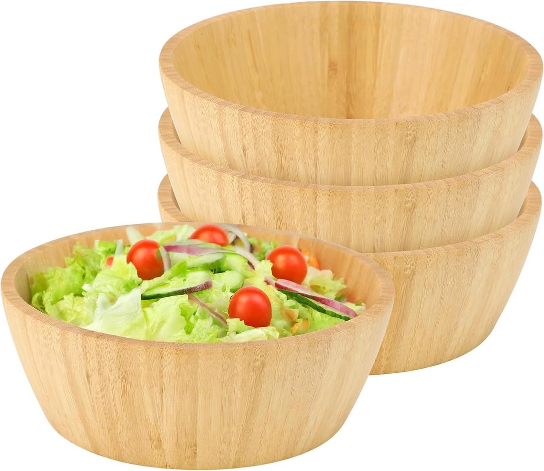 Elama 4 Piece Bamboo Wood 8 Inch Serving Bowl Set, Natural Wood, DInnerware, DIning Bowls, Salad Bowls, Bowl Sets (8 Inch) (Light Brown)