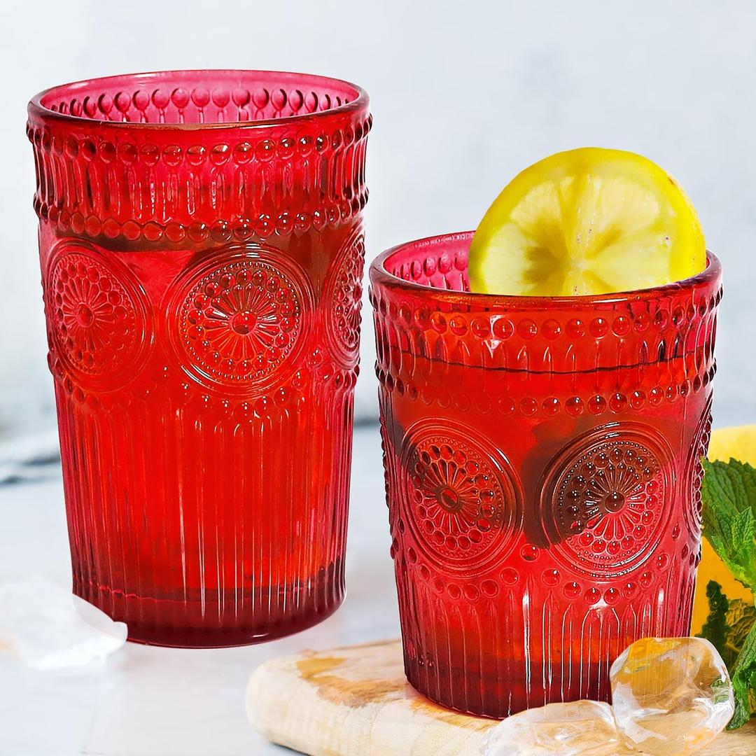 12pcs Vintage Drinking Glasses Set, 12 oz Highball Glasses & 9 oz Embossed Ribbed Glassware Cups for Cocktail, Water, Juice, Coffee, Whiskey (Christmas Red) 12pcs Vintage Drinking Glasses Set, 12 oz Highball Glasses & 9 oz Embossed Ribbed Glassware Cups for Cocktail, Water, Juice, Coffee, Whiskey (Christmas Red)