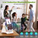 Wireless Induction Audio Bluetooth Speaker, 4 in 1 Phone Stand Speakers Amplifier with Colorful Ambient Light,360 Adjustable Holder for Tablet iPhone Android, Gifts for Men Women Teens-White