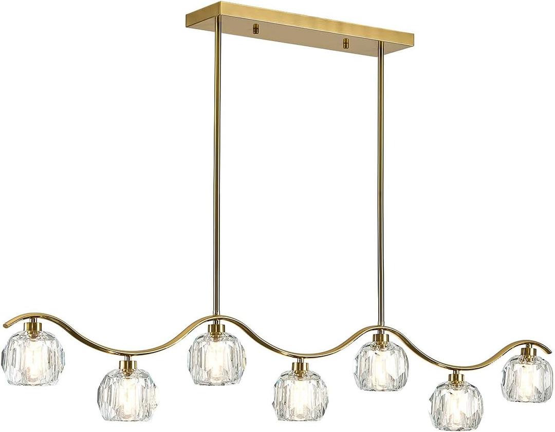 Soilsiu Modern Crystal Chandeliers for Dining Room, Island Light Fixture Over Table,7-Light Height Adjustable Hanging Pendant Light Fixtures for Kitchen, Living Room, Bedroom, L47''