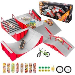 CS COSDDI Finger Skateboard Park Kits, 14 in 1 Skateboard Finger Toys with 8 Finger Skateboards & 14 Skatepark Deck Ramp, Finger Bike for Boys or Girls Gift, Mini Finger Skateboards Ramp Accessories Set
