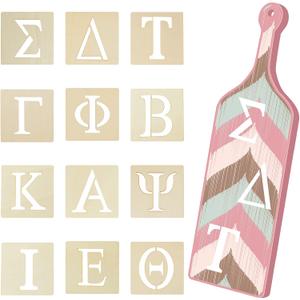 Blulu 24 Pcs 4 inch Greek Letter Stencils Alphabet Painting Wooden Greek Letters for Graduation Paddles Wooden Paddles Graduation DIY Crafts, Not Include Paddle