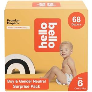 Hello Bello Premium Baby Diapers Size 6 I 68 Count of Disposable, Extra-Absorbent, Hypoallergenic, and Eco-Friendly Baby Diapers with Snug and Comfort Fit I Surprise Boy Patterns : Baby