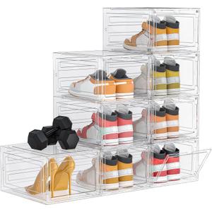 HOMIDEC Shoe Storage, 8 Pack Shoe Organizer Clear Hard Plastic Shoe Box, Shoe Boxes Clear Plastic Stackable, Shoe Boxes with Lids for Size 13 (Transparent)