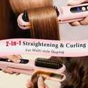 Cordless Hair Straightener Brush - Curler 2 in 1 Hair Styling ToolsPortable Rechargeable Battery-Powered for Travel with 4 Temperature Settings Removable for Easy Cleaning