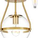 9.8" Semi Flush Mount Ceiling Light with Clear Glass Shade Mid Century Ceiling Light Modern Gold Globe Semi Flush Mount Ceiling Light Fixture for Bedroom Hallway Bathroom Foyer (Bulb Incl.)