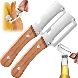 5 x NEW Premium Vegetable Peeler with Wooden Handle and Bottle Opener: 2-in-1 Stainless Steel Kitchen Tool for Fruit Apple Potato Pumpkin Papaya (2Pcs)