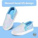 K KomForme Toddler Girls Boys Shoes Little Kids Slip on Canvas Sneakers for Running/Walking (Blue Glitter)