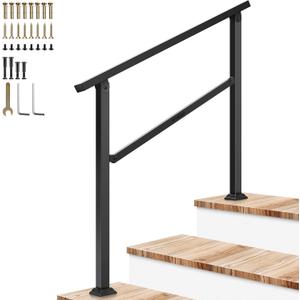 VIVOSUN Outdoor Handrail, 3 Step Stair Handrail, 40" x 36" Fits 1 to 3 Steps, Wrought Mattle Iron Handrail for Concrete Steps, Porch Steps, One-Step Assembly, Black