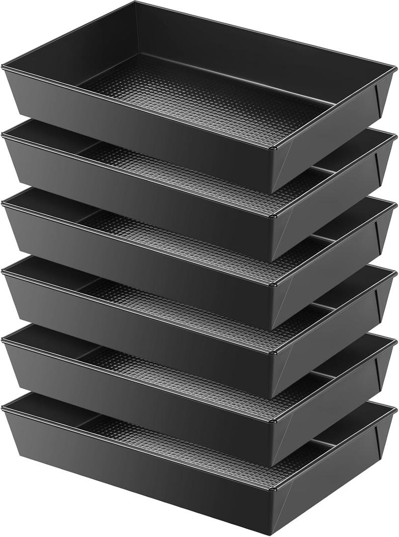6 Pcs Detroit Style Pizza Pan 10 x 14 x 2.36 Inch Non Stick Rectangle Deep Pizza Pans Pre Seasoned Carbon Steel Sicilian Style Pan Dish Bakeware Kitchenware (Black)