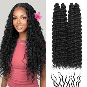 Miracle Knots Feather Crochet Hair (Deep Wave) - 18" Hand-Tied Synthetic Extensions, 100 Strands Soft Cotton Core Glue-Free Knotless Hair Pieces (Natural Black)